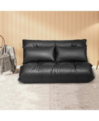 Foldable PU Leather Leisure Floor Sofa Bed with 2 Pillows