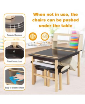 Kids Art Table and Chairs Set with Paper Roll and Storage Bins