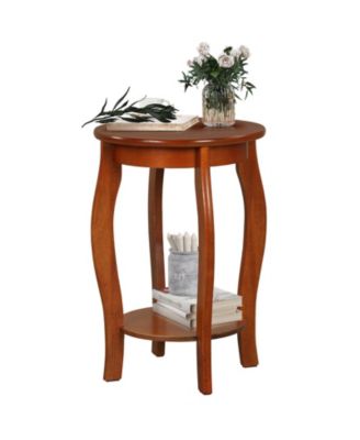 15 Inch 2-Tier Round End Table with Storage Shelf