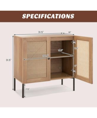 Kitchen Sideboard with 2 Rattan Doors and Adjustable Shelf