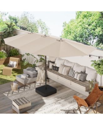 15 ft. Large Market Double Sided Umbrella Outdoor Patio Umbrella in Blue with Crank Handle, for Poolside Lawn Garden