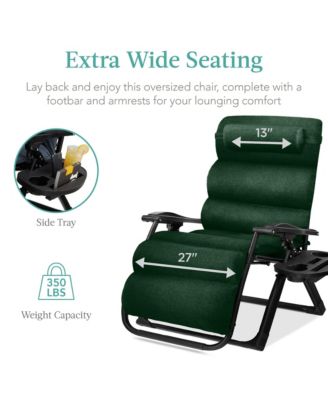 Oversized Zero Gravity Chair, Folding Recliner w/ Removable Cushion, Side Tray