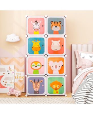 8-Cube Kids Wardrobe Closet with Clothes Hanging Section and Doors