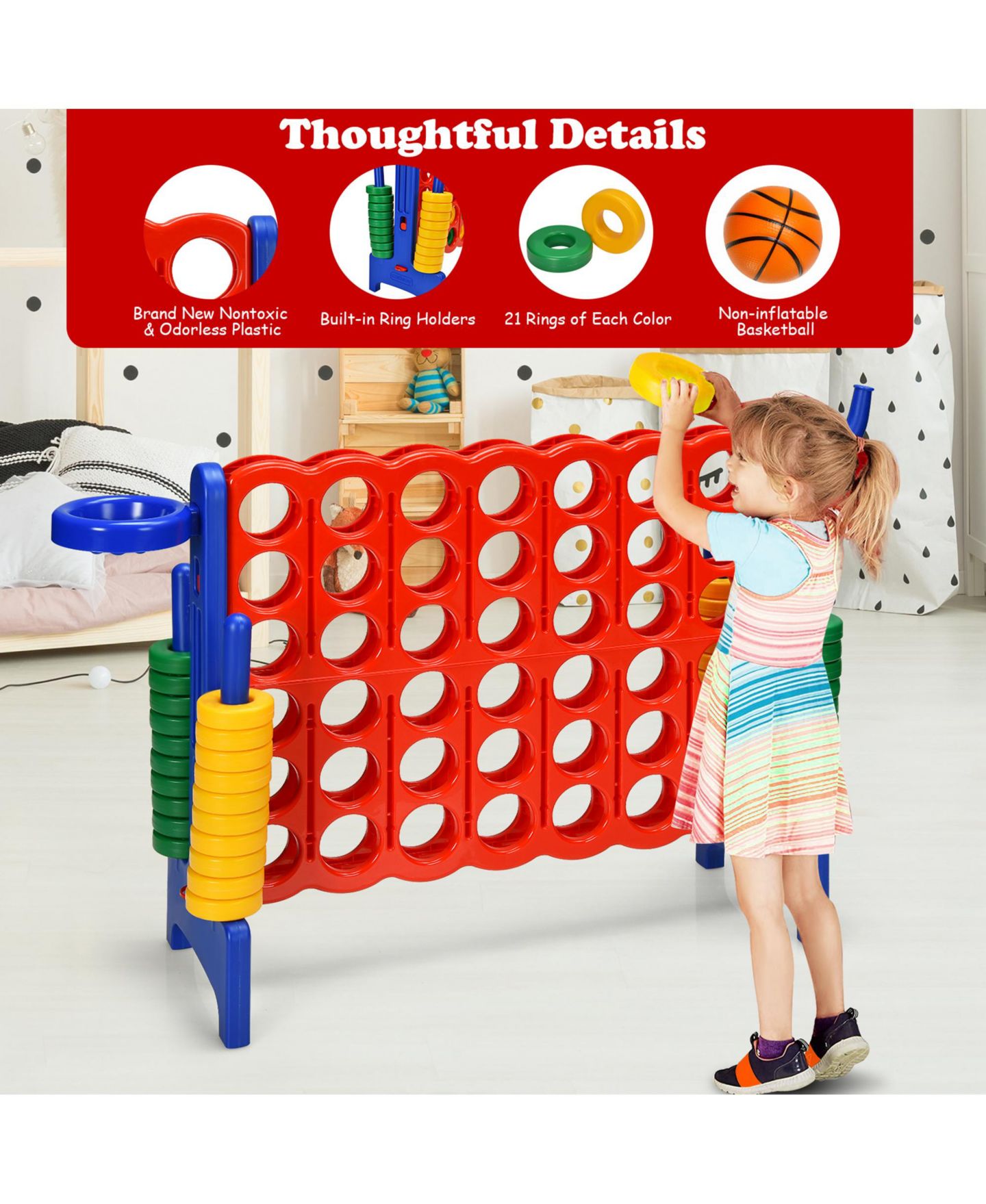 Детские игрушки Gymax 3-in-1 Giant 4-to-Score Game Set, Ages 3+, цвет: Синий — фото 8