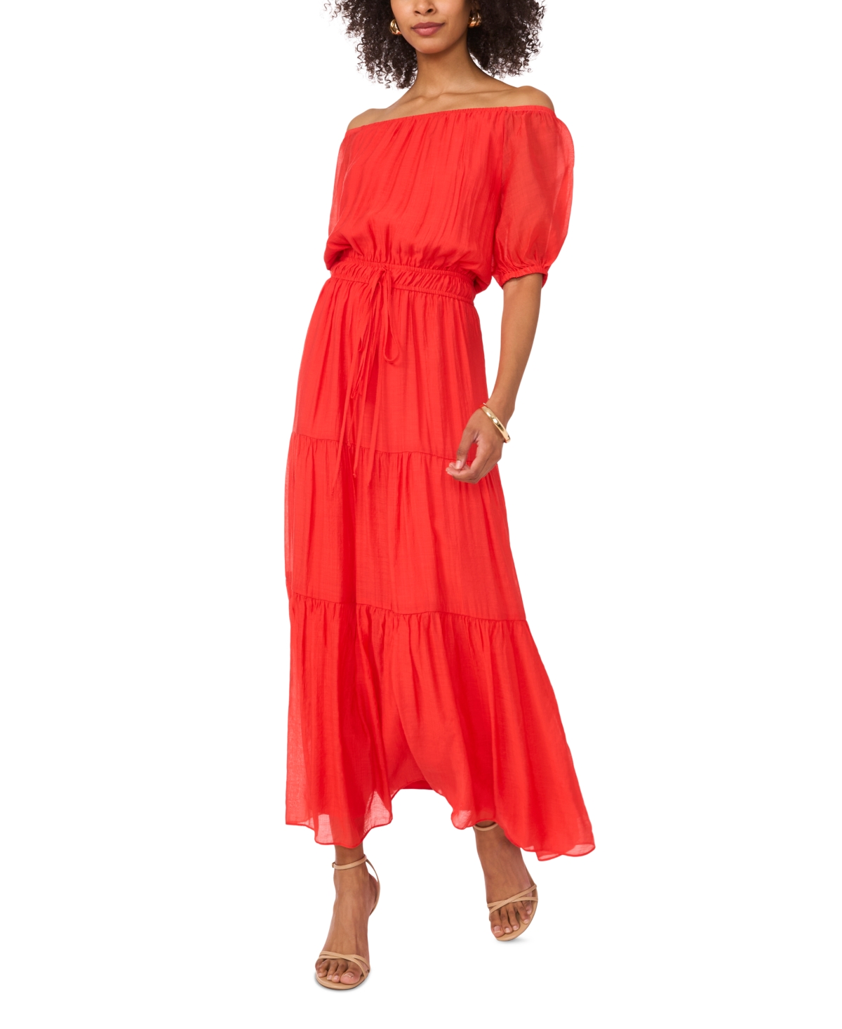 Vince Camuto Off The Shoulder Tiered Maxi Dress In Cayenne
