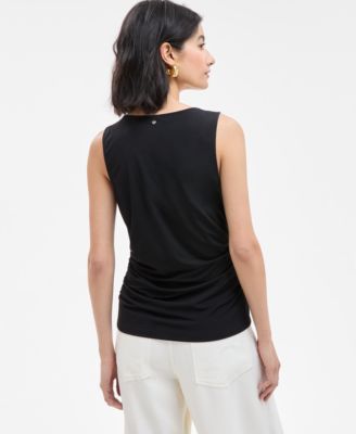 Women's Ruched Sleeveless Keyhole Top