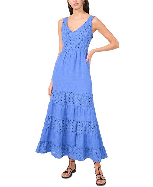 alfani Vince Camuto Women's Tiered Eyelet Maxi Dress Women's Fashion Shoes & Accessories