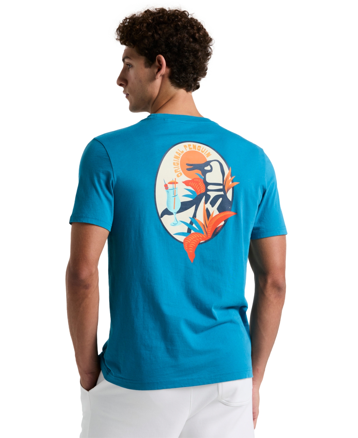 Men's Cocktail Pete Slim Fit Short Sleeve Crewneck Graphic T-Shirt - Mosaic Blue