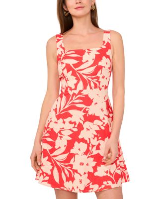 Women's Linen-Blend Sleeveless Floral A-Line Dress