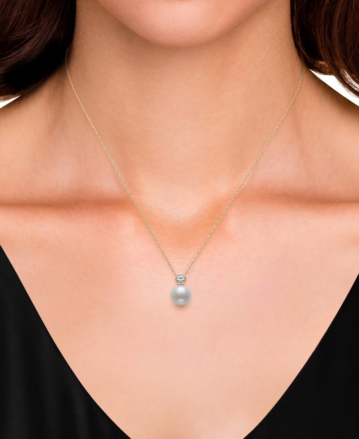 Shop Belle De Mer Cultured Freshwater Pearl (8mm) & Diamond (1/6 Ct. T.w.) Bezel 18" Pendant Necklace In 14k Gold