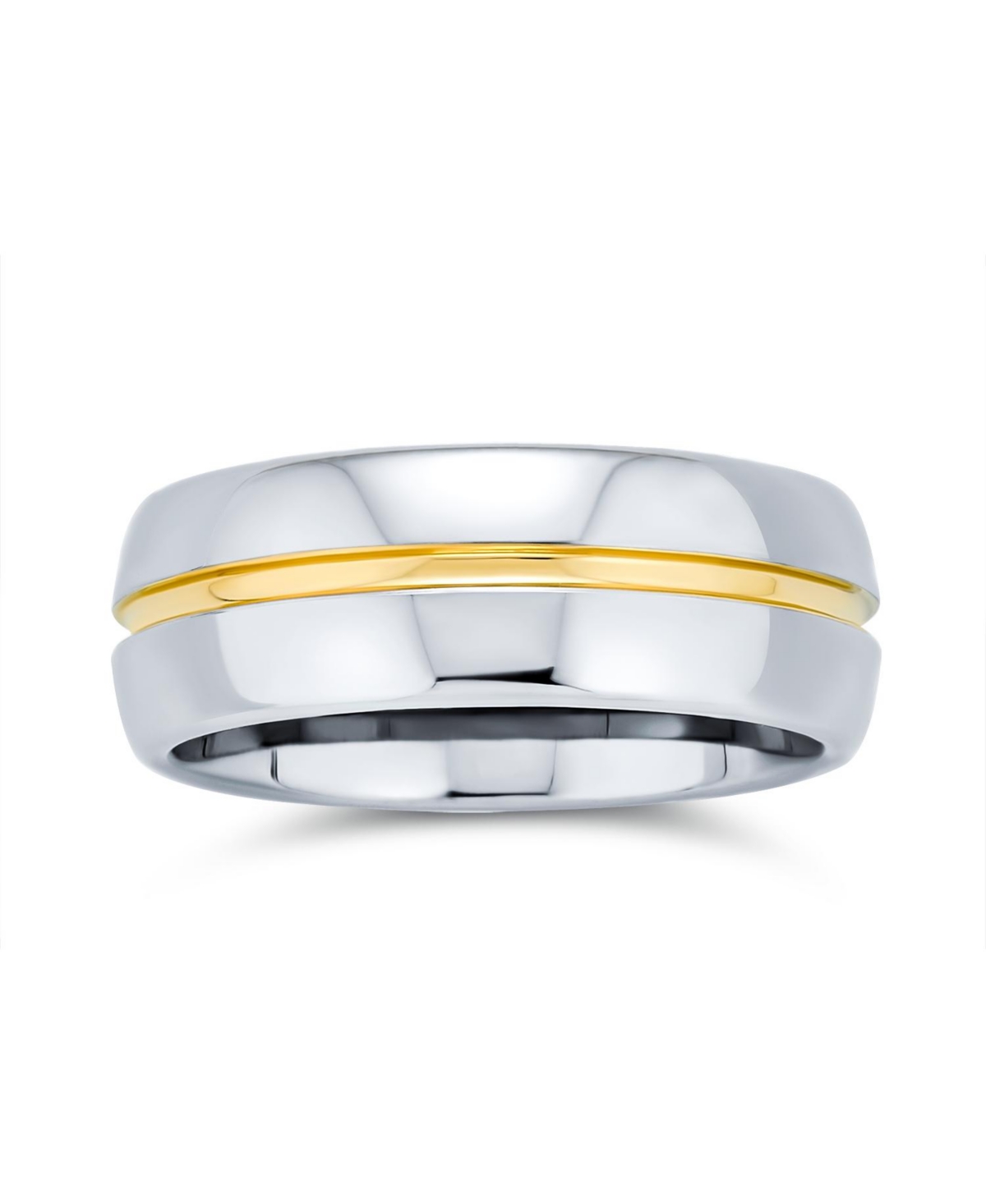 Simple Black Silver Two Tone Center Couples Titanium Band Ring Comfort Fit - Silver