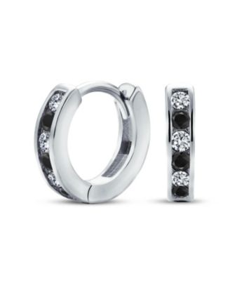 Delicate Tiny CZ Channel Set Huggie Cubic Zirconia Hoop Earrings Sterling Silver