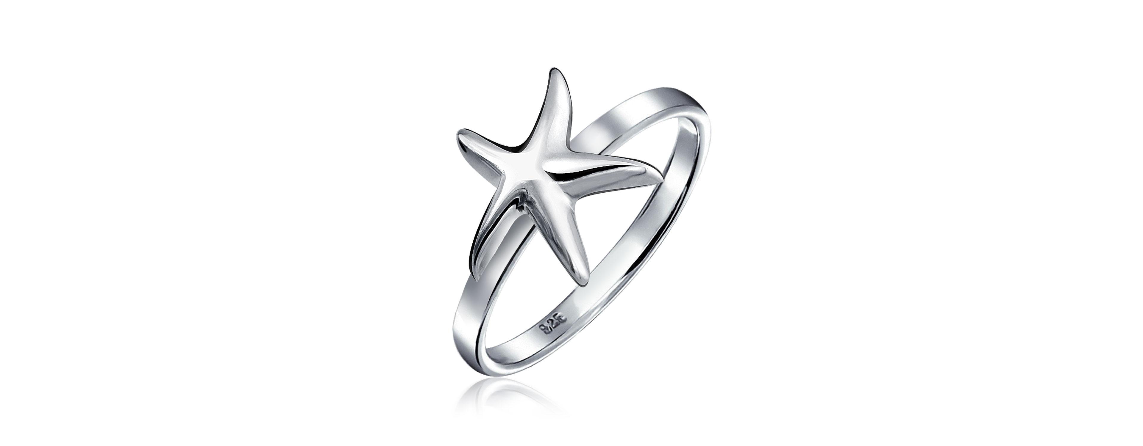 Bling Jewelry Dainty Simple Pave Cubic Zirconia Cz Nautical Tropical Beach Midi Starfish Ring .925 Sterling Silver