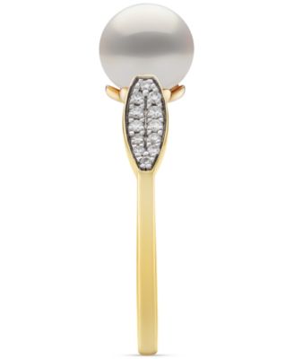 Cultured Freshwater Pearl (7mm) & Diamond (1/6 ct. t.w.) Leaf Accent Ring in 10k Gold