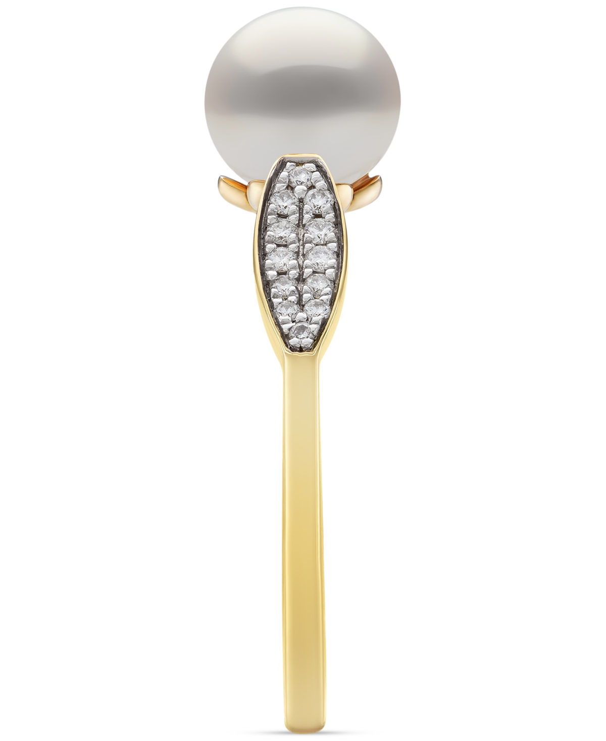 Shop Belle De Mer Cultured Freshwater Pearl (7mm) & Diamond (1/6 Ct. T.w.) Leaf Accent Ring In 10k Gold