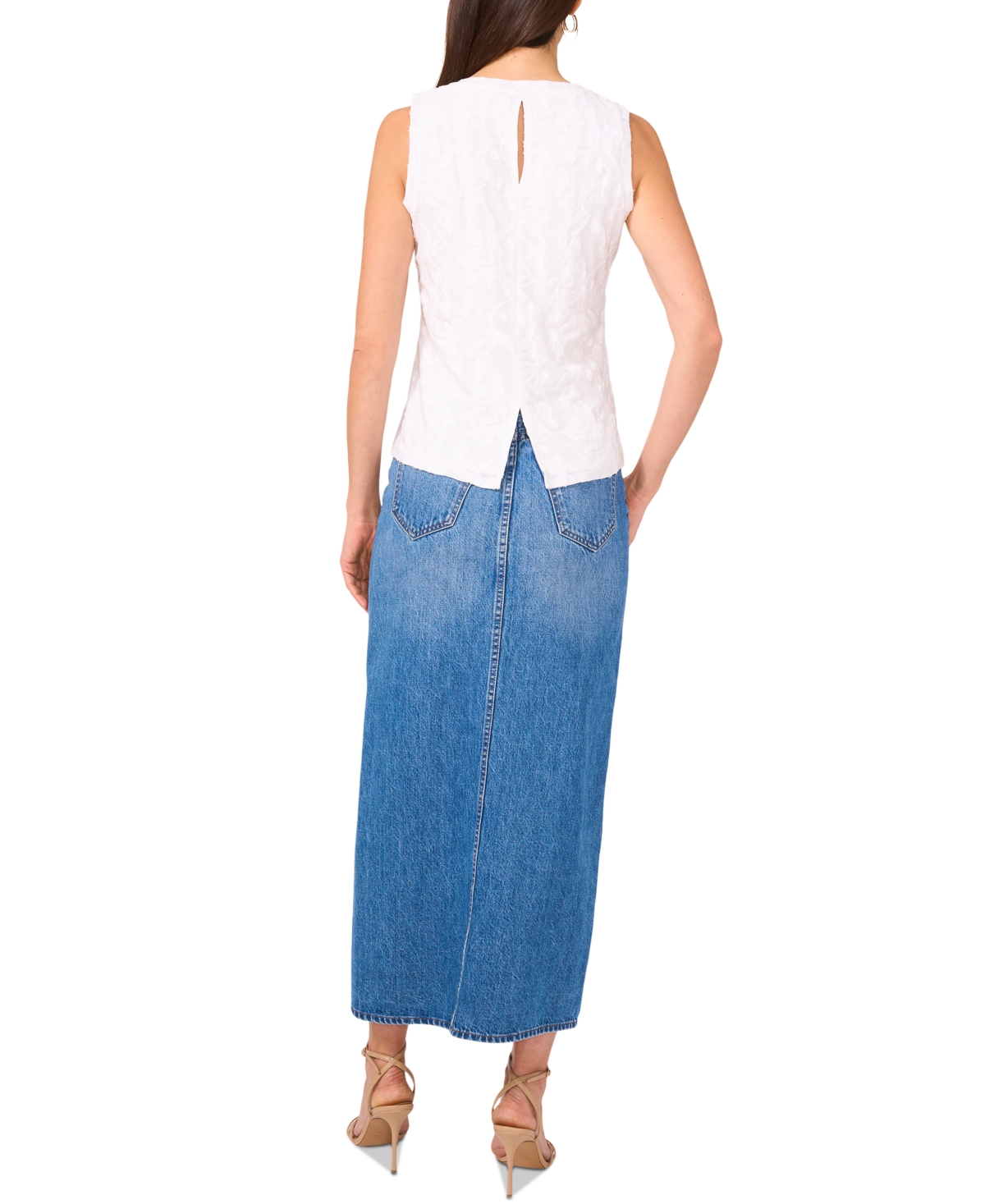 Vince Camuto Jacquard Cotton Blend Keyhole Tank In Ultra White