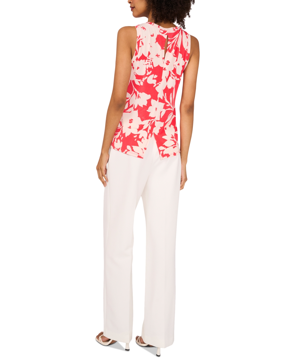 Shop Vince Camuto Women's Floral-print Sleeveless Top In Cayenne