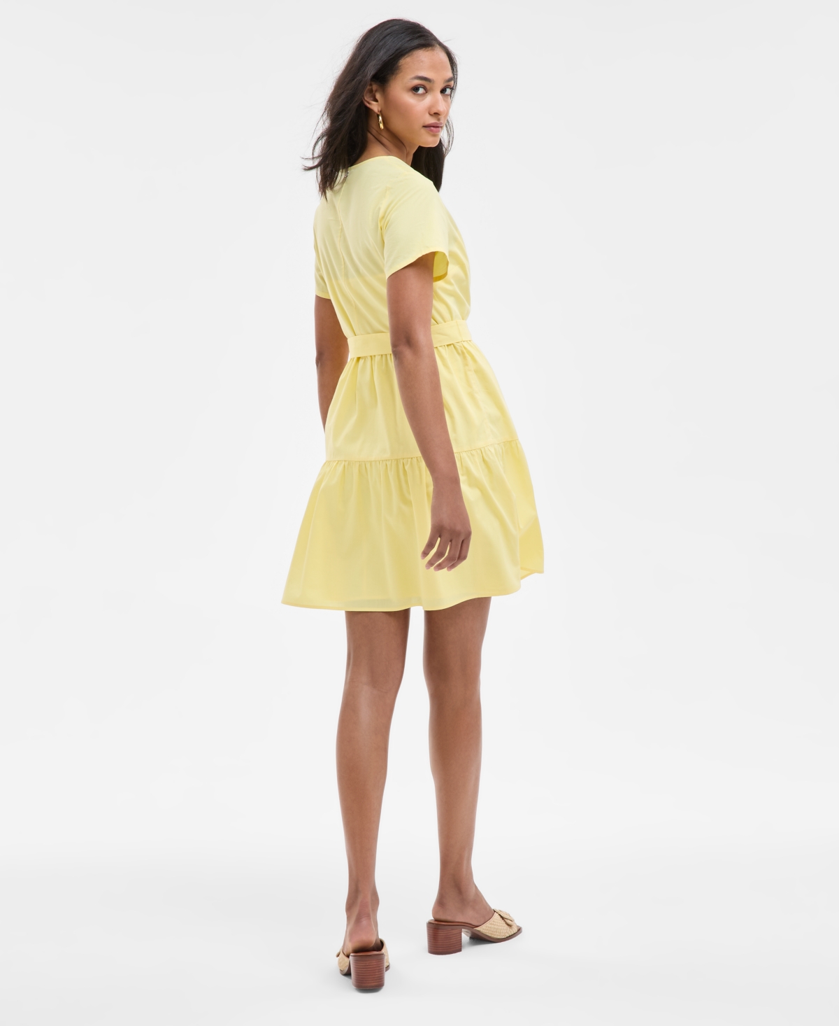 Hugo Boss Women's Cotton Short-sleeve Fit & Flare Dress In Med Yellow