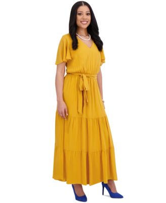 Women's V-Neck Flutter-Sleeve Maxi Dress, Regular & Plus Sizes