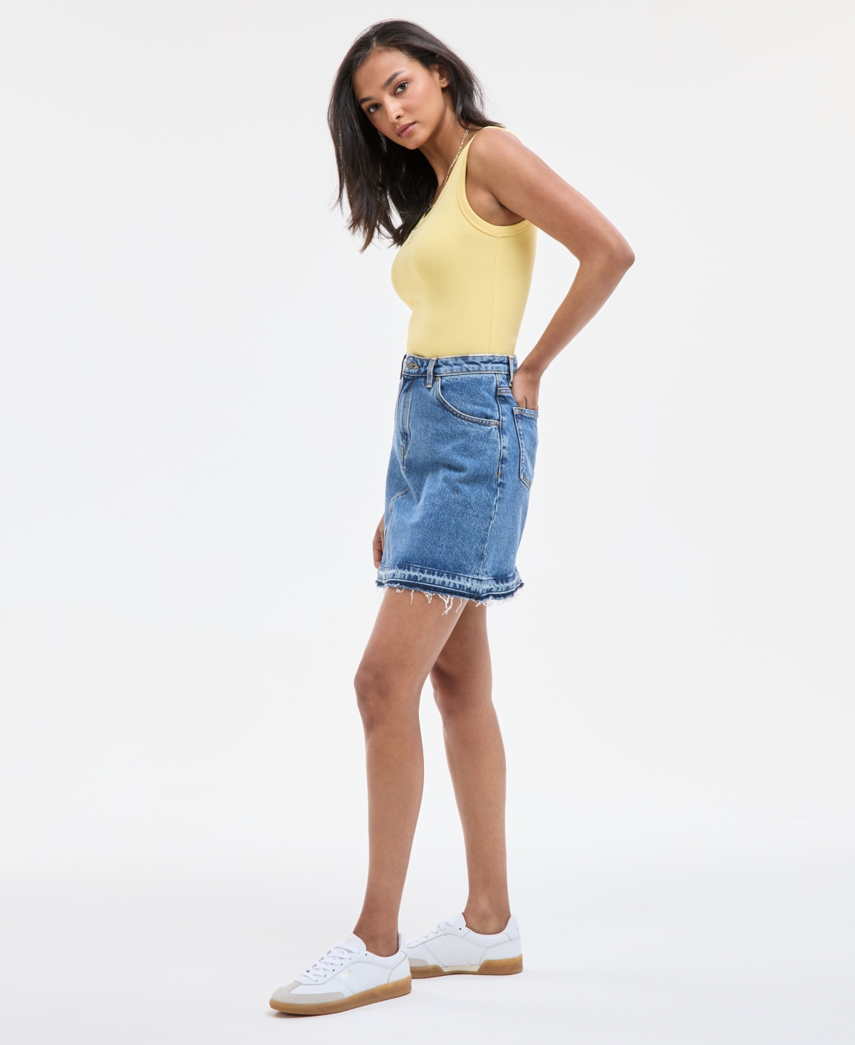 Hugo Boss Frayed-hem Denim Mini Skirt In Blue