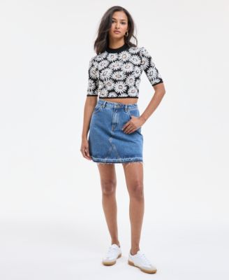 Women's Floral Mock-Neck Knit Crop Top