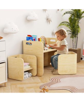 3 Pieces Kids Wooden Table and Chair Set