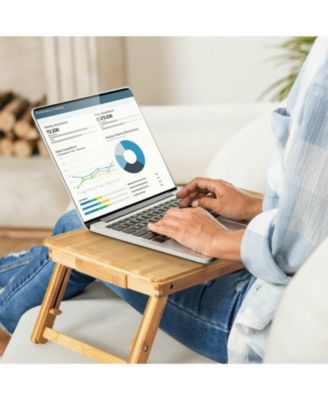 Bamboo Laptop Lap Tray with Adjustable Legs and Tilting Heat-dissipation Top