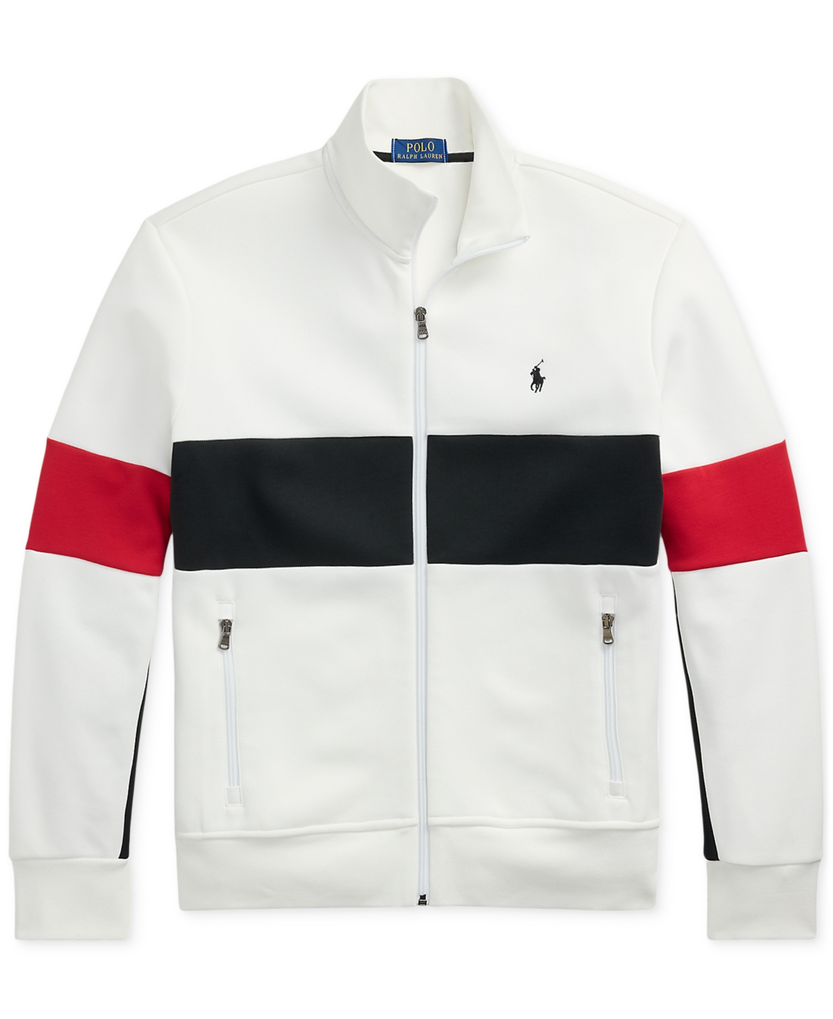 Polo Ralph Lauren Block Design High Collar Sweatshirt With Pockets In White
