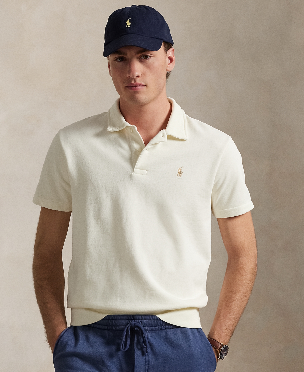 Polo Ralph Lauren Men's Loopback Fleece Polo-collar Sweatshirt In Neutral