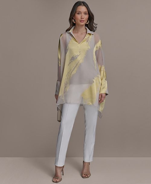 alfani Donna Karan New York Women's Brushstroke Burnout Tunic & Slim-Leg Pants Women's Fashion Shoes & Accessories