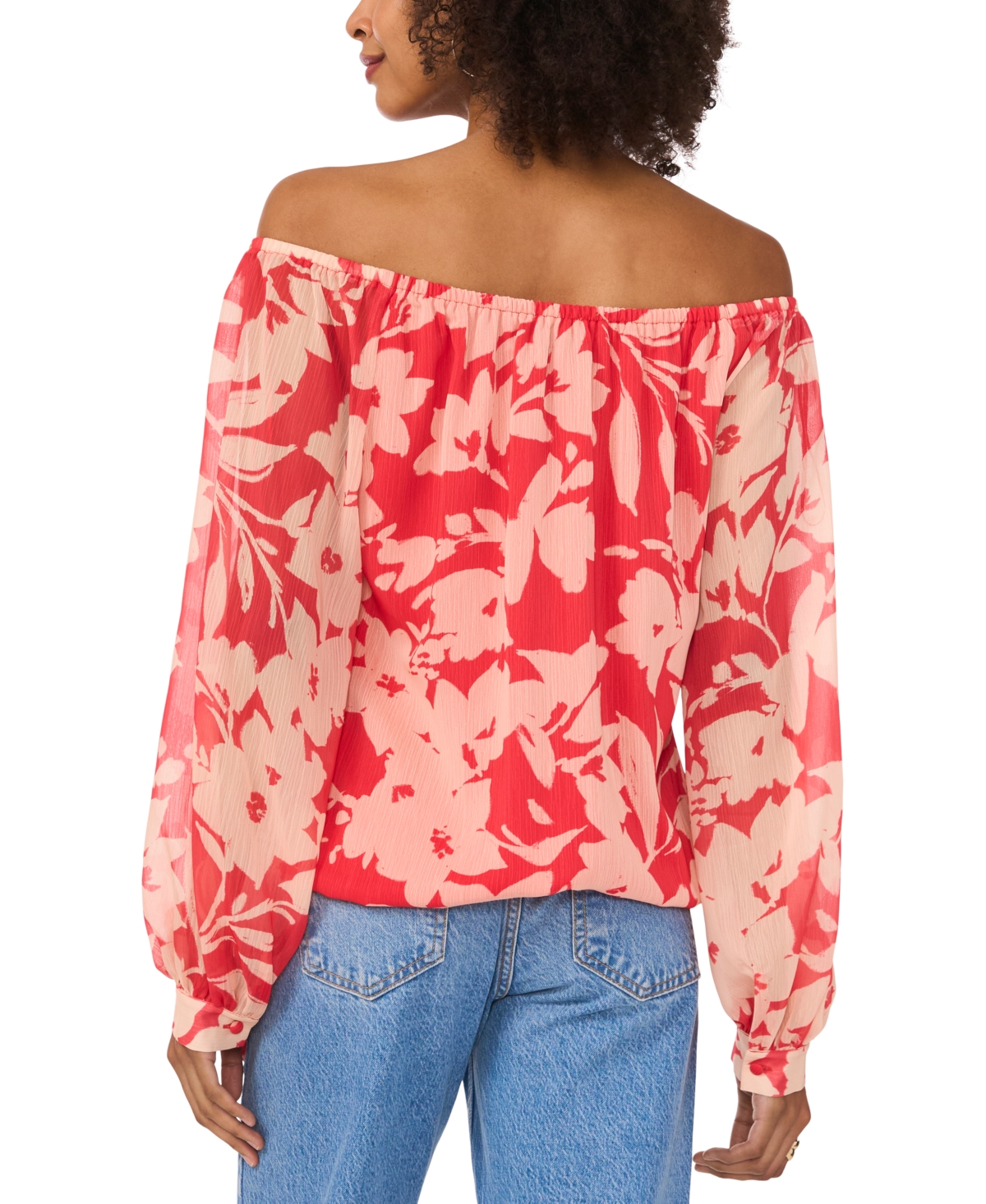 Vince Camuto Floral Off The Shoulder Tie Hem Top In Cayenne
