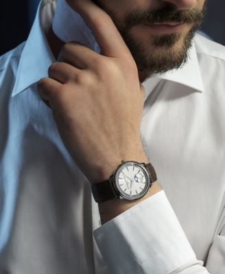 Men's Swiss Moneta Moonphase Brown Leather Strap Watch 37mm