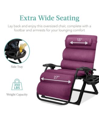 Oversized Zero Gravity Chair, Folding Recliner w/ Removable Cushion, Side Tray