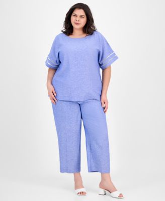 ANNE KLEIN PLUS SIZE BUTTON BACK BLOUSE WIDE LEG PANTS 