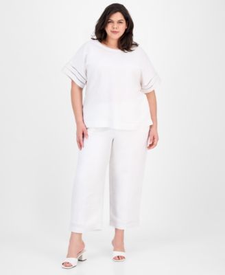 ANNE KLEIN PLUS SIZE BUTTON BACK BLOUSE WIDE LEG PANTS 