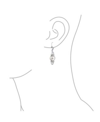 Rondelle Faceted Crystal Dangle Drop Lever Back Imitation Pearl Dangle Earrings .925 Sterling Silver