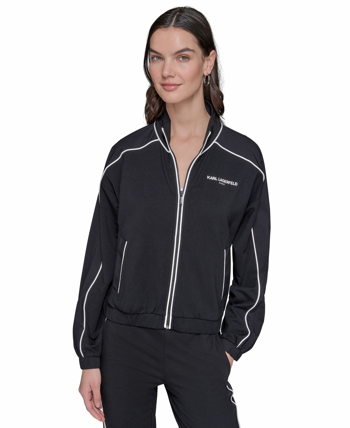 Karl Lagerfeld Women's Mock-neck Colorblocked Jacket In Black