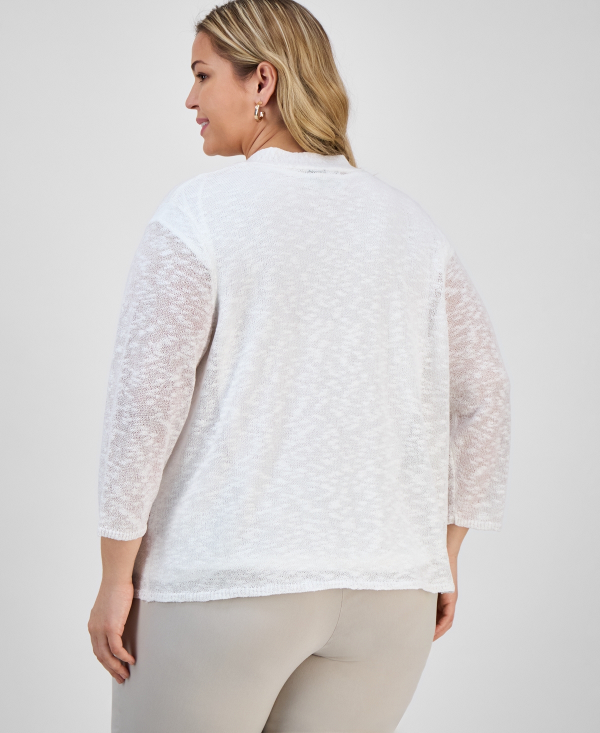 Kasper Plus Size Collarless Open-front Cardigan Sweater