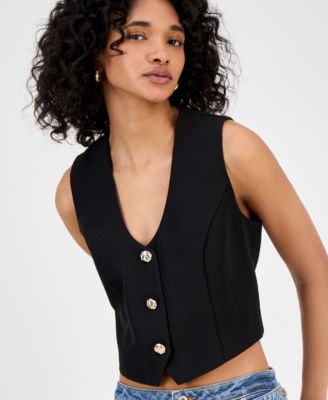 Women's V-Neck Button-Front Sleeveless Vest, Exclusively at Macy's  
