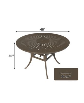 48-inch Powder Coated Cast Aluminum Outdoor Dining Table with Umbrella Hole