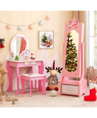 Kids Jewelry Cabinet with Full-Length Mirror for Kids Bedroom and Playroom