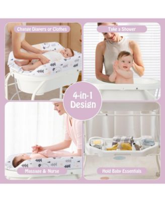 Folding Baby Changing Table with Bathtub and 4 Universal Wheels