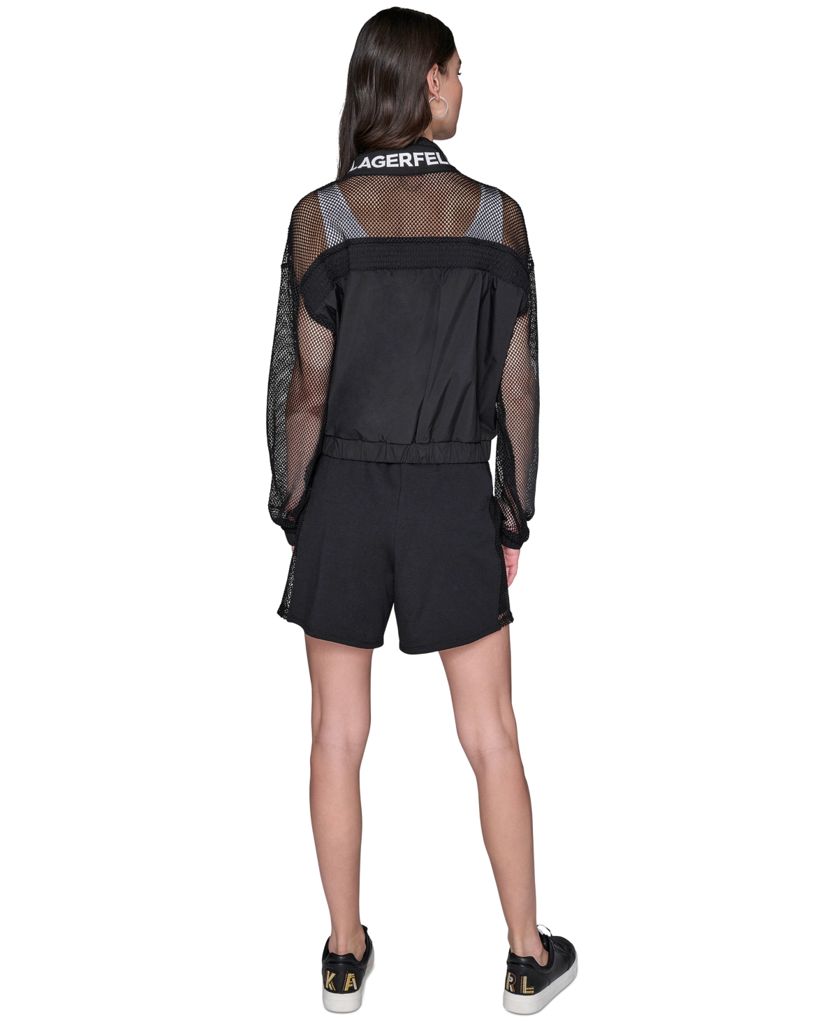 Karl Lagerfeld Women's Mesh-trim Track-jacket In Black