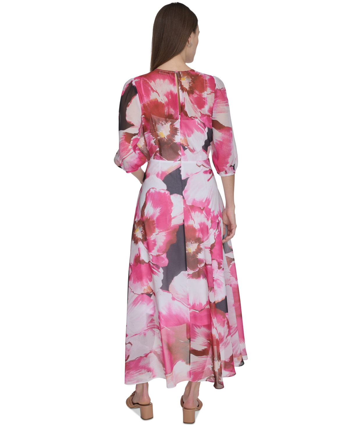 Shop Calvin Klein Women's Floral Chiffon High-low Dress In Hibiscus Multi