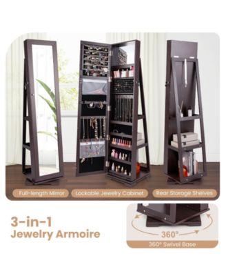 360° Rotatable 2-in-1 Lockable Jewelry Cabinet with Full-Length Mirror
