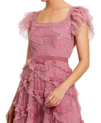 【MAC DUGGAL】フリル袖ティアードドレス ピンク Pink Flutter Ruffle Sleeve Tiered Dress - Mac Duggal