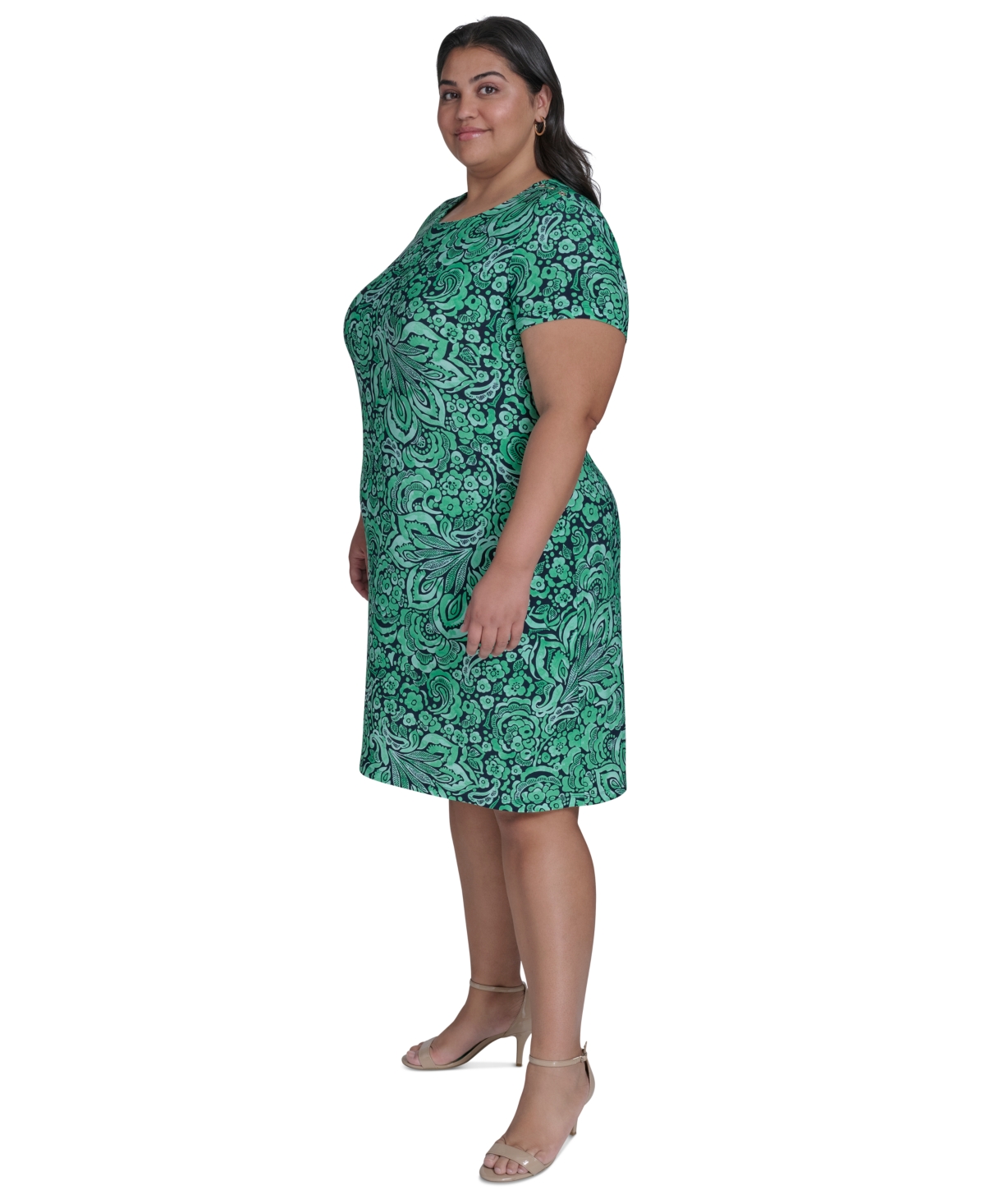 TOMMY HILFIGER PLUS SIZE TIDAL FLOWER SHORT-SLEEVE DRESS 