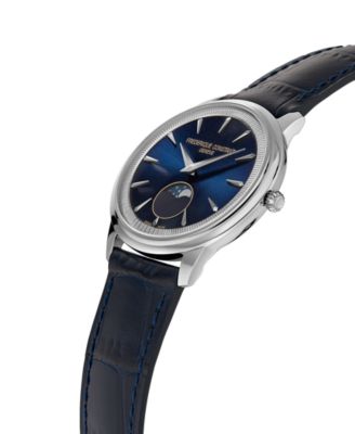 Men's Swiss Moneta Moonphase Navy Leather Strap Watch 37mm