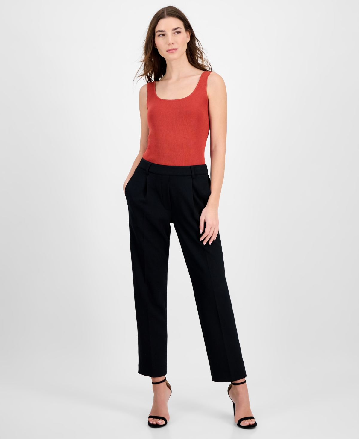 Women's Solid-Color Twill Crepe Straight-Leg Pants - Black