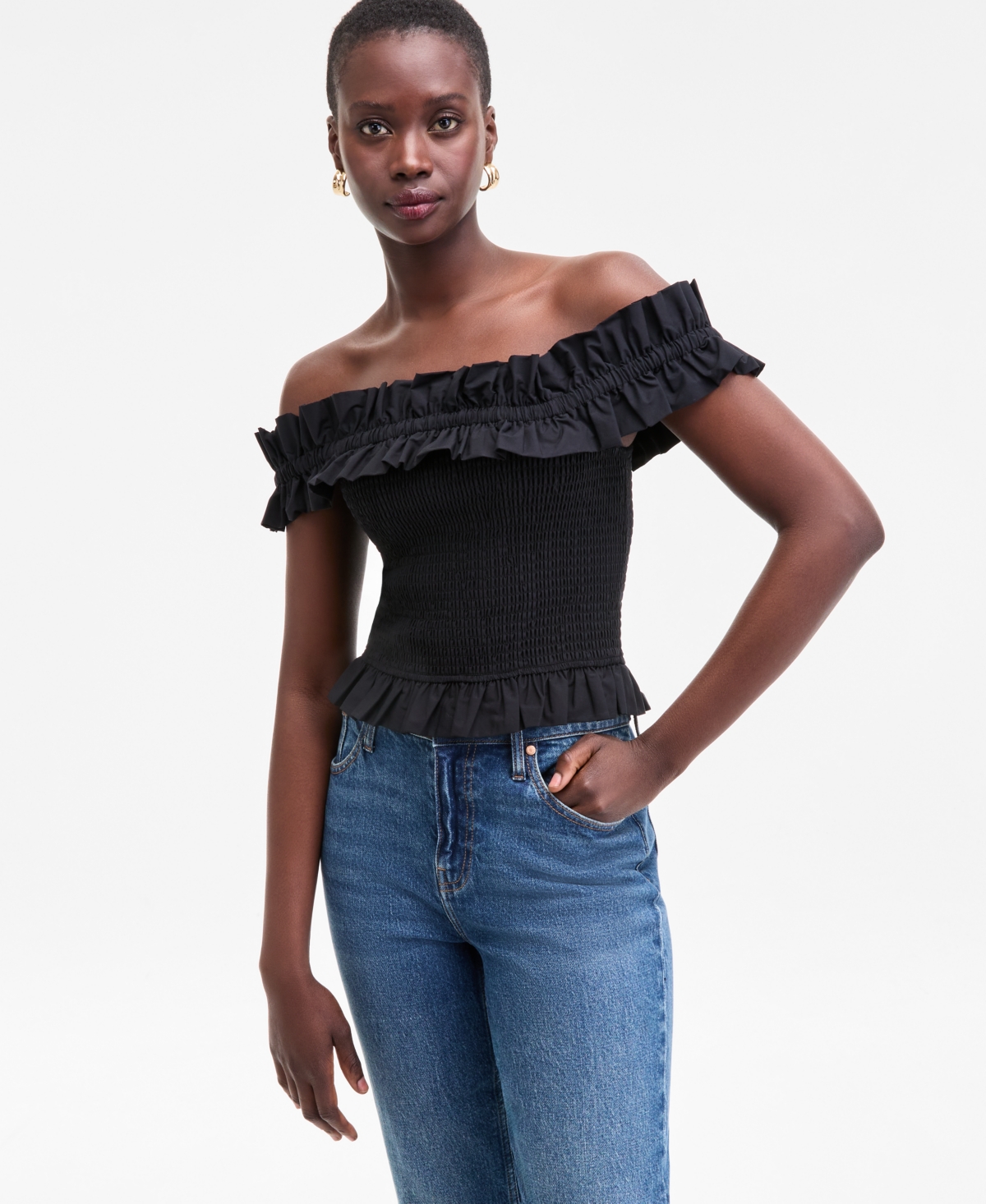 Women's Off-The-Shoulder Smocked Top, Exclusively at Macy's - Bright White